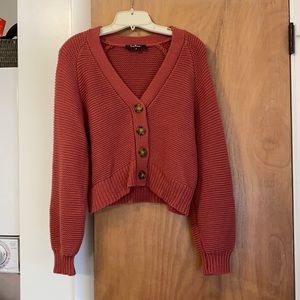 Dark pink cropped cardigan sweater, worn once